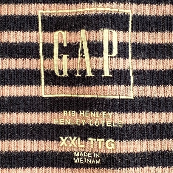 Pink and navy striped long sleeve Gap ribbed henley top size XXL - Picture 8 of 11